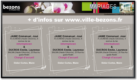 Écran d'affichage dynamique - Mariages à venir